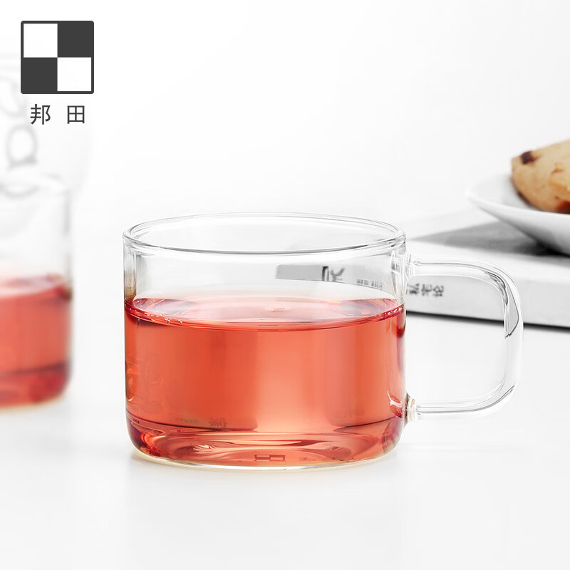 邦田(Bonston)玻璃茶杯带把手加厚咖啡功夫茶耐热透明品茗杯创意个人马克杯 100毫升4只装