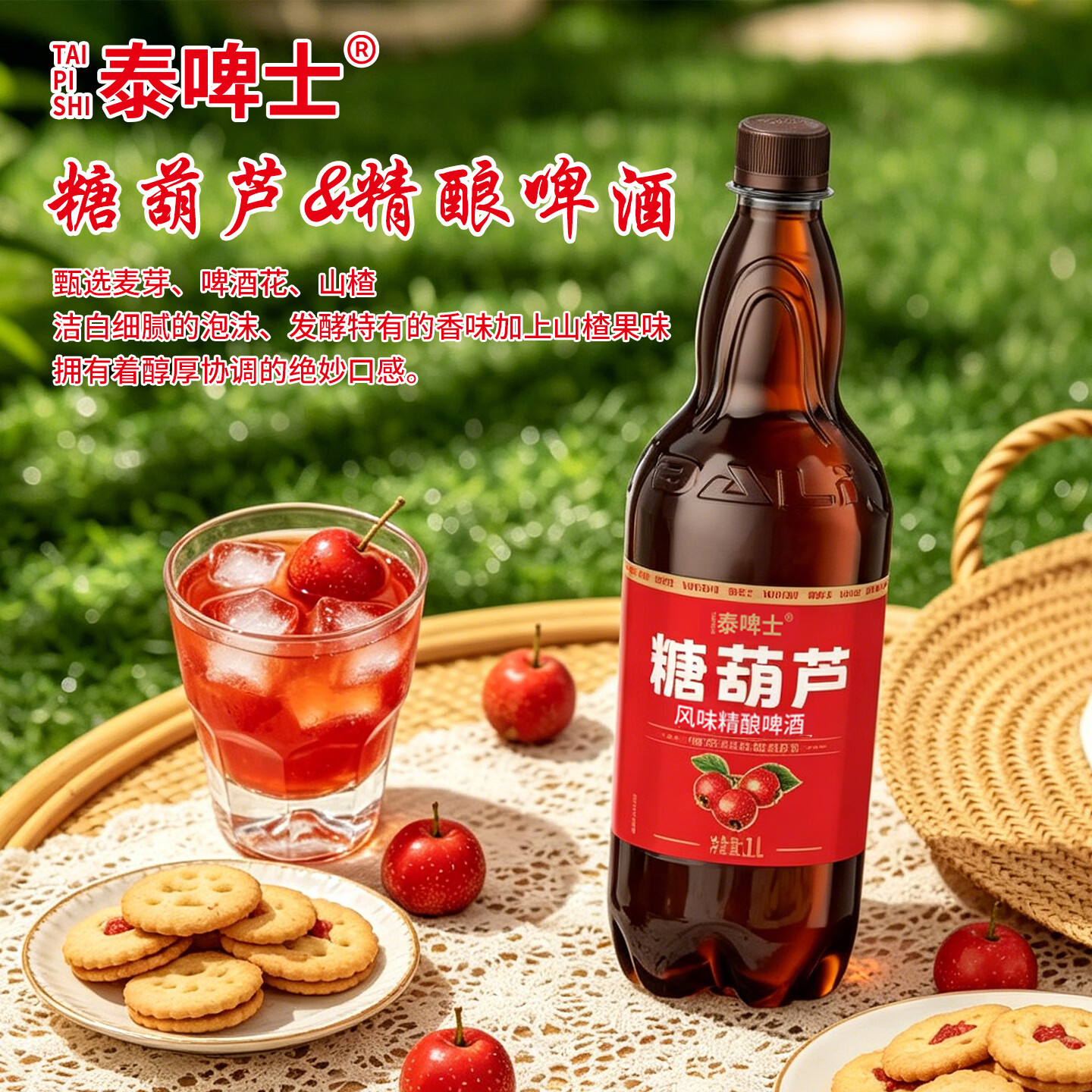 泰啤士精酿啤酒德式糖葫芦果酒PET90天短保口感更佳1L*1瓶
