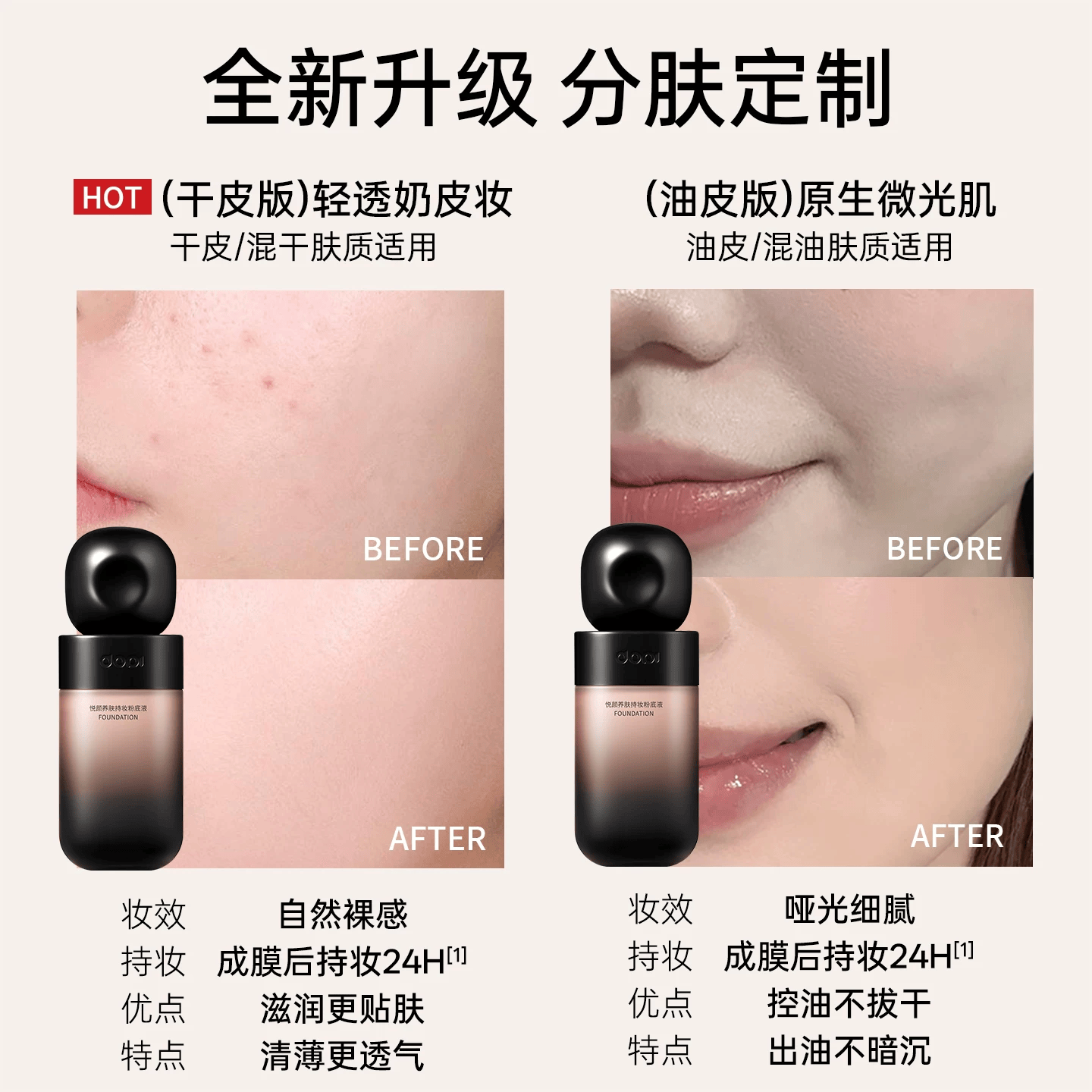 DOPI【品牌授权店】DOPI悦颜养肤持妆粉底液摆摊实体店同款正品 [油皮版]象牙白送试用装+粉扑