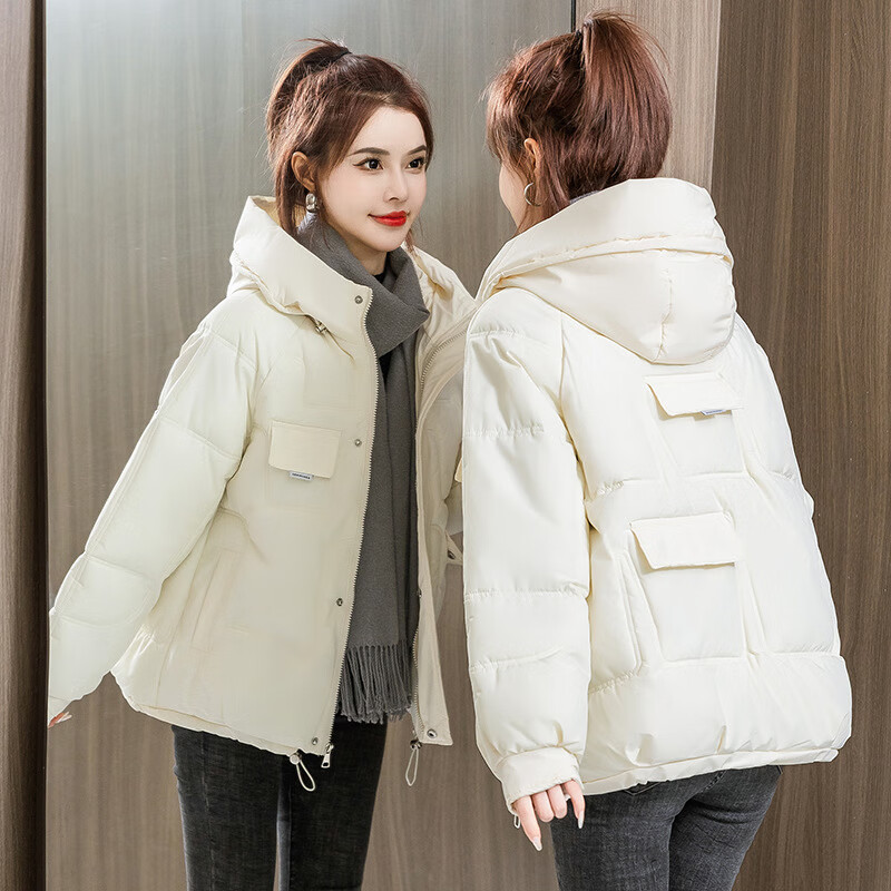 邦菲尔 短款新款面包服羽绒棉服连帽女装冬季韩版宽松加厚棉衣外套潮 浅绿 3XL 建议170到195斤
