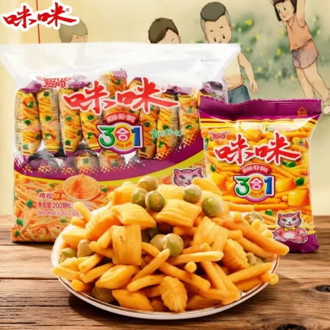 咪咪虾味虾片虾条豆果青豆200g休闲零食膨化食品追剧小零食