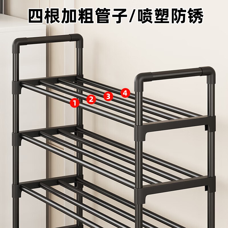 简易鞋架出租屋门口结实特价多层置物架家用学生多功能收纳架鞋柜 3层黑色【长45CM】