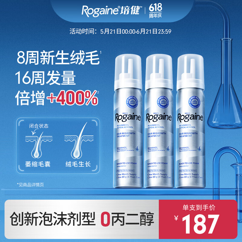 培健（Rogaine）美国Rogaine落健/培健 米诺地尔生发泡沫5% 男士米诺地尔酊生发液国际进口