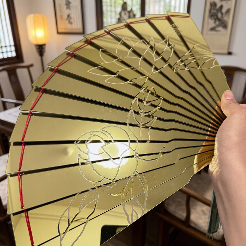 鬼灭之刃周边童磨金色亚克力折扇雕刻莲花高还原度折扇童磨cos扇 童磨扇子两把(雕刻花纹) 大号款//28cm左右