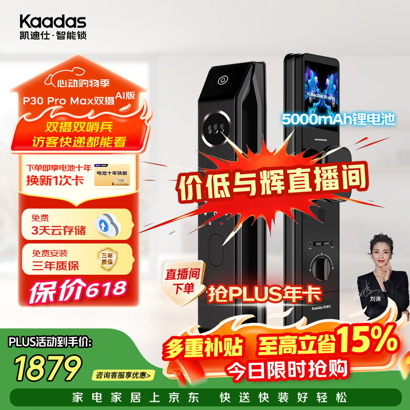 凯迪仕（KAADAS）【价低与辉同行10%】智能门锁 双摄人脸猫眼P30 Pro Max双摄AI版