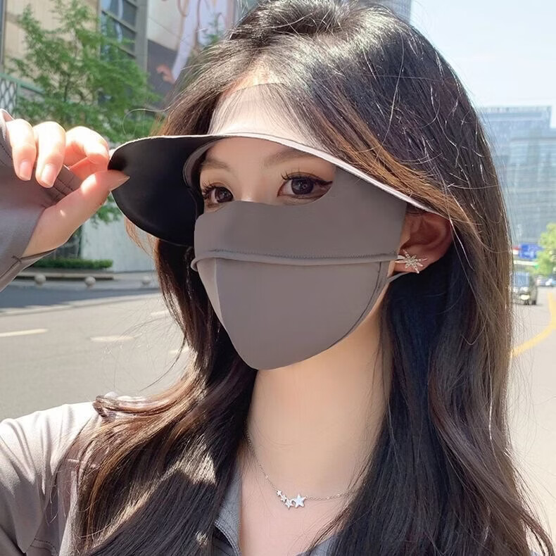 防晒面罩女夏季2026新款防晒口罩全脸防紫外线帽檐遮阳面部脸基尼 藕粉色 【一个装】
