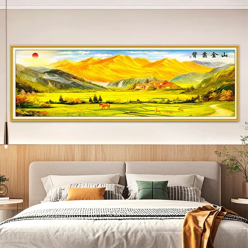 2026新款主卧室床头装饰画自粘背靠金山客厅房间背景墙壁挂画贴纸 福禄-平安喜乐 宽270cm-高90cm【推荐客厅墙面】