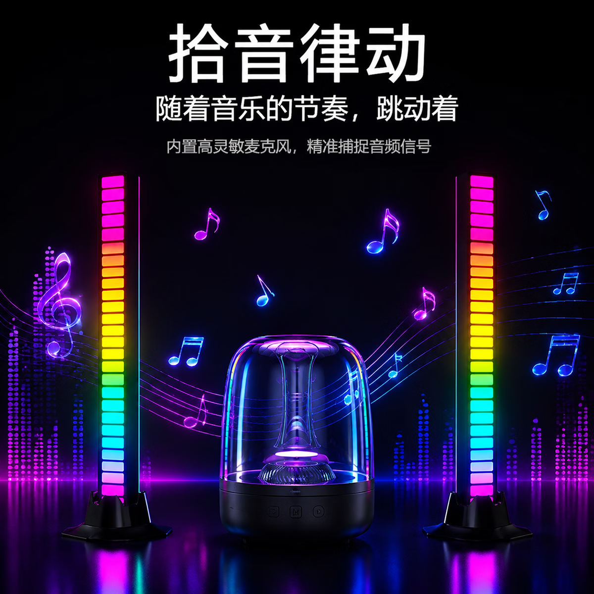 维亿曼 app氛围灯RGB电脑桌面拾音灯蓝牙电竞音乐感应灯背景幻彩灯 APP-氛围灯(1对)新款