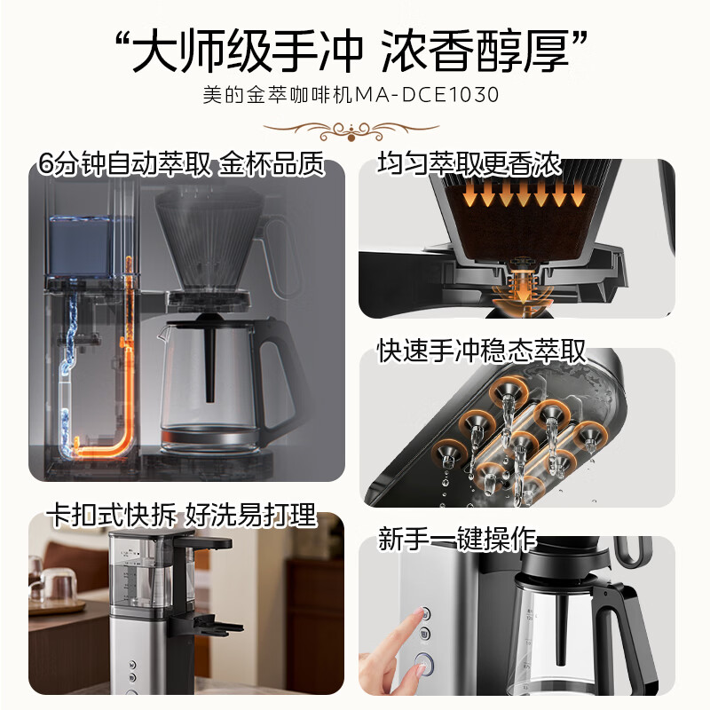 美的(Midea)滴滤美式咖啡机咖啡壶半自动家用滴漏恒热萃取小型电热水壶泡茶杯煮茶器茶壶regular101 【新升级】MA-DCE1030