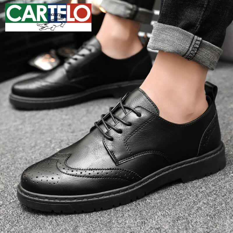 卡帝乐鳄鱼（CARTELO）2026最新款气质单鞋夏季英伦轻便软底工装潮鞋简约夏季皮面防水男 N18黑色-旗舰款 43