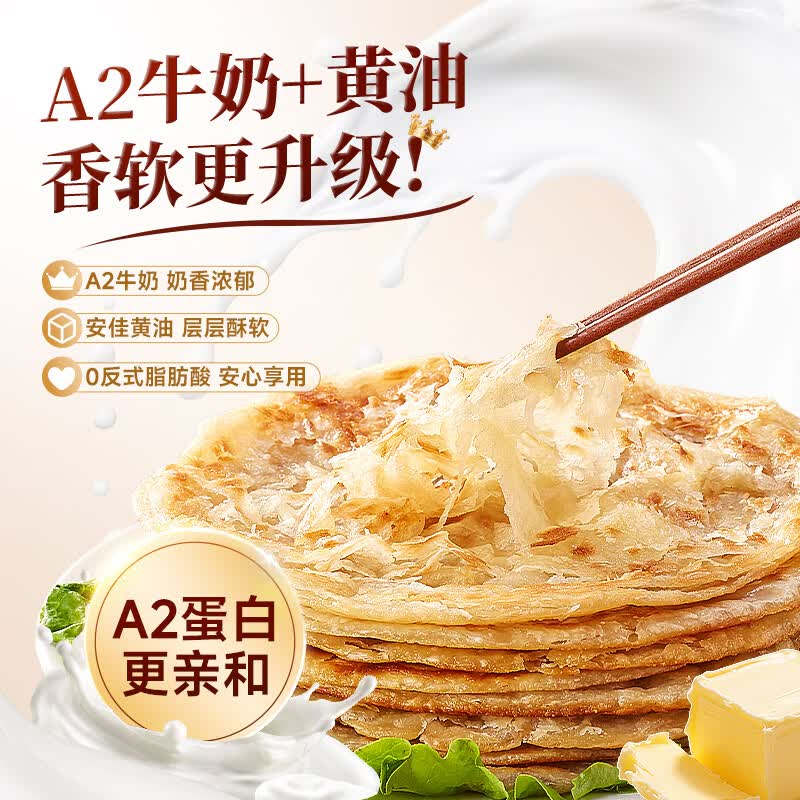 林饱饱顺丰发货A2牛奶手抓饼儿童健康早餐半成品食品黄油速食煎饼葱油饼 A2牛奶手抓饼320g*2袋+黄油手抓饼800g*1袋(共18片)