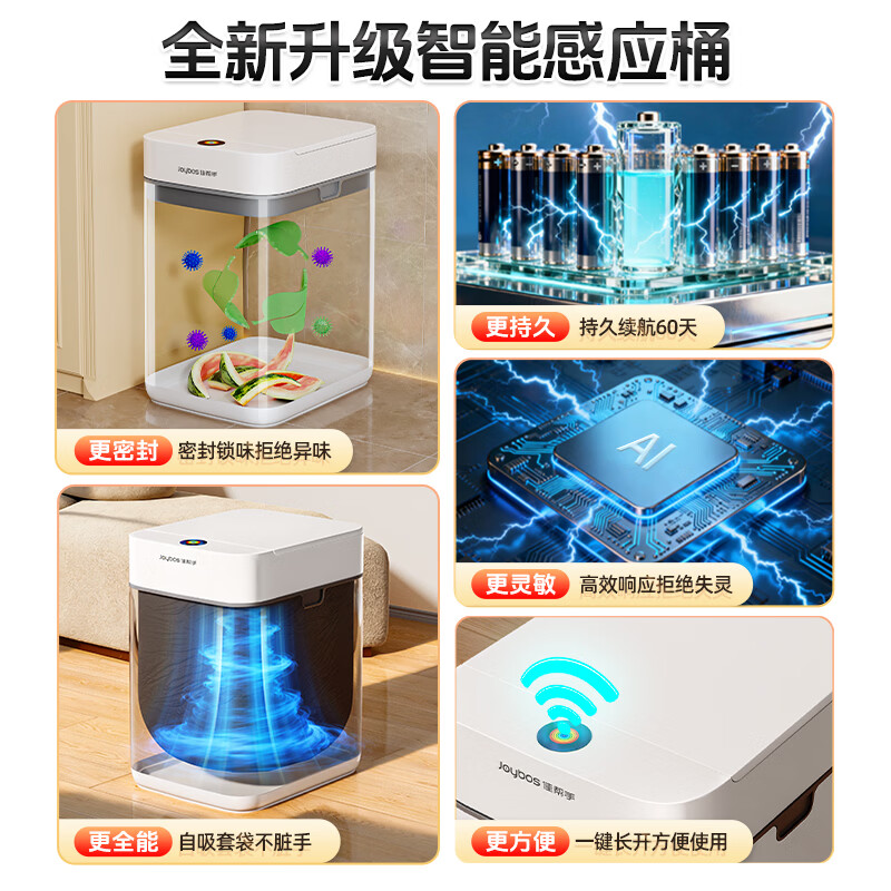 佳帮手智能感应垃圾桶2026新款家用客厅卫生间专用电动自动开盖桶 12.2L吸附感应款【吸附套袋+智能感应+加大容量】