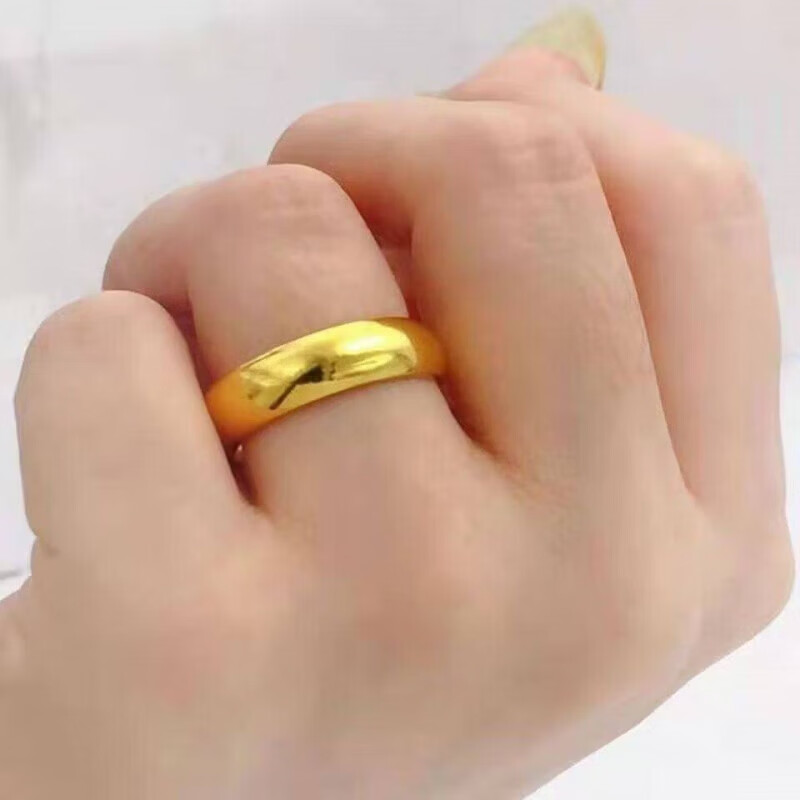 迦图鲮越南沙金戒指黄金色光面钢印男女款情侣结婚素圈对戒久不掉 素圈 开口可调节