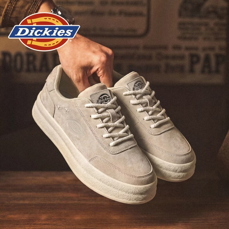 Dickies品牌男鞋2026春季新款百搭休闲鞋复古百搭防滑耐磨厚底运动板鞋男 米灰 41 41/255(2.5)