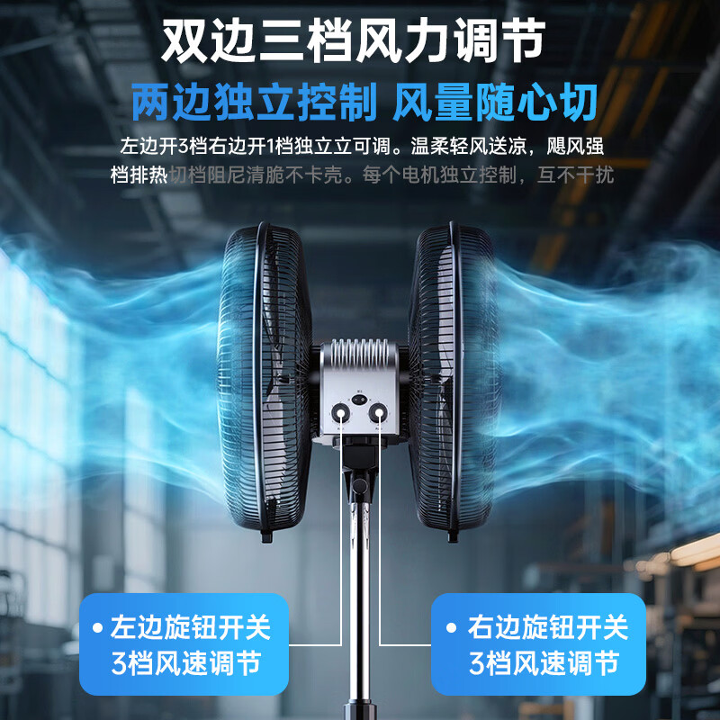 林边双面落地扇铝叶大风量轻音电风扇360度双头风扇旋转摇头立式饭店落地商用大排档两面商用风扇 20寸黑色双面落地扇【360度摇头+双开双控】