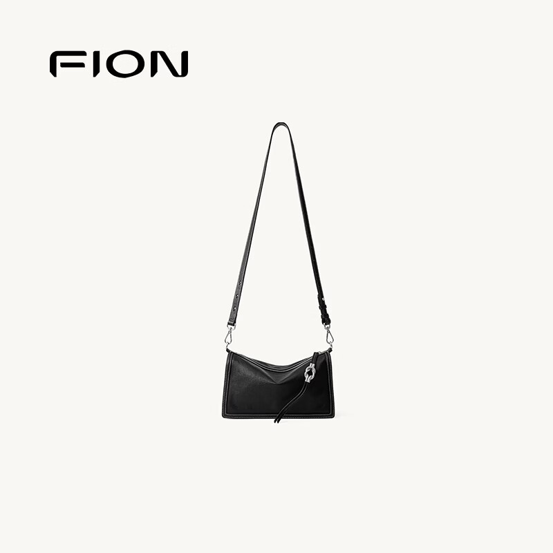 FION菲安妮新款莫相离系列枕头包百搭牛皮单肩斜挎包生日礼物 经典黑-大款