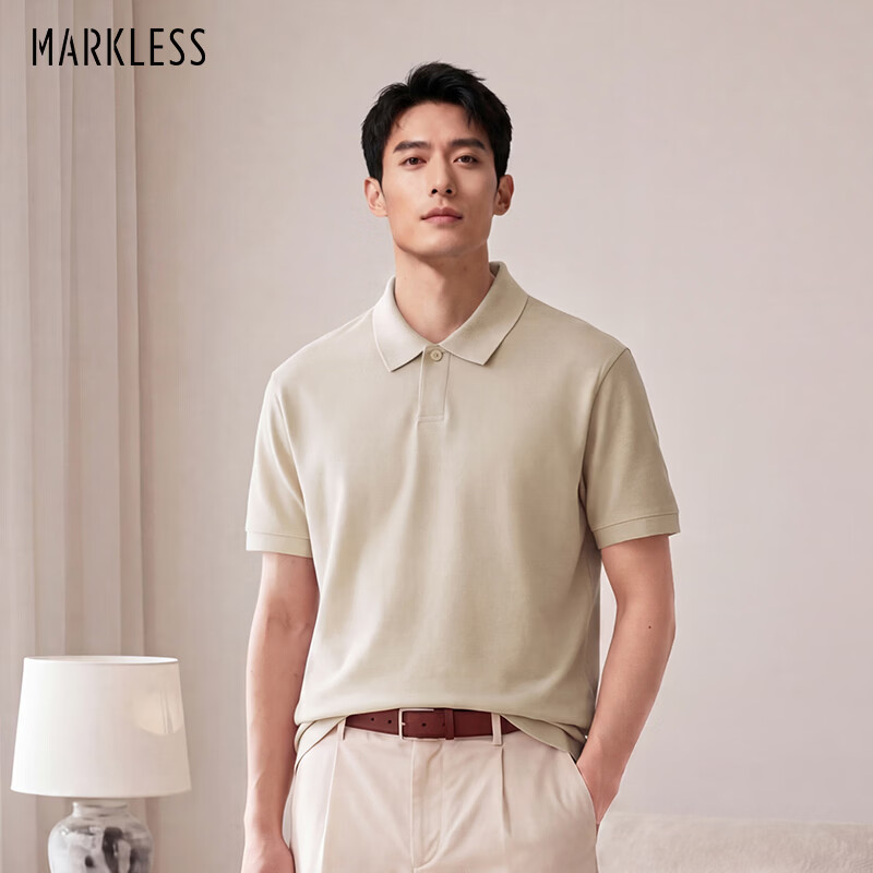 MARKLESS短袖男夏季重磅透气POLO衫男士宽松休闲纯色上衣 PLB3635M 奶茶杏 L