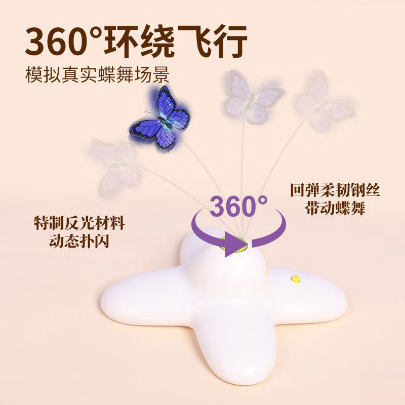 GERTHRON德国逗猫棒电动猫玩具小猫咪自嗨神器自动逗猫器消耗体力用品智能 路过即启动蝴蝶逗猫器(含黄紫双蝴蝶)感应升级款 【动态蝶舞 + 智能感应双 buff 拉满】