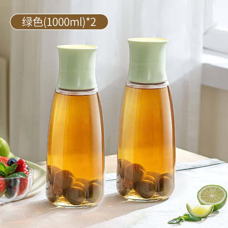 艾仕可（ASCOR）泡酒专用存酒瓶玻璃密封罐子食品级密封瓶空瓶装白酒腌制分装容器 1000ml绿色【2支装】赠贴纸