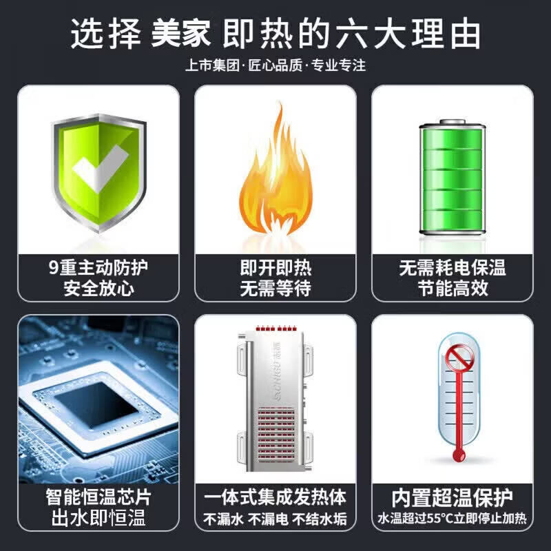 美的多采即热式电热水器上门安装7800W家用洗澡专用一级能效恒温速热卫生间过水热洗澡免储水大功率 6800W 黑色(水电分离+漏电保护+变频恒温) 客服指导安装(送三年质保)
