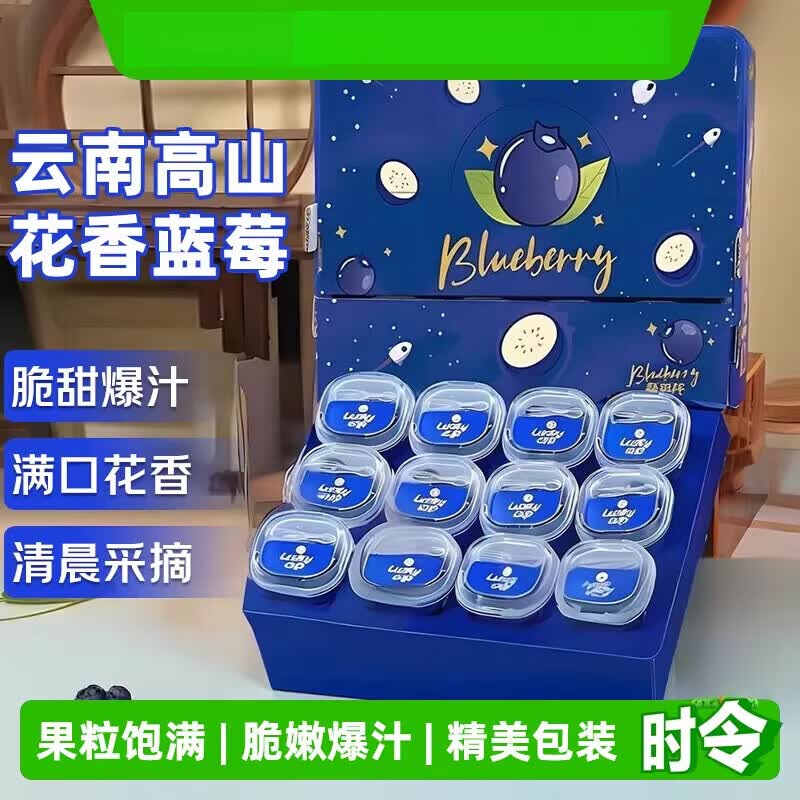 个大圆润宝宝孕妈专享云南高山花香蓝莓应当季新鲜水果特大果礼盒 400g 滇巅之蓝礼盒 少有果王 单果24mm+