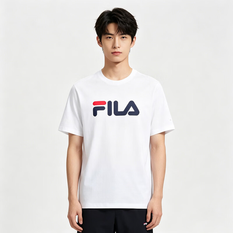 FILA斐乐 经典大LOGO印花 舒适透气休闲百搭短袖T恤白色 L