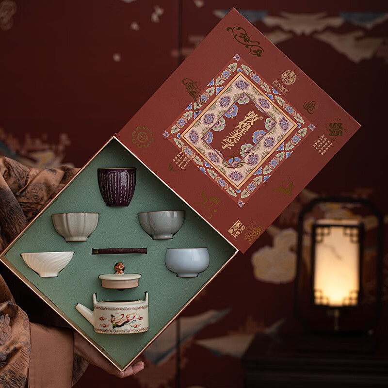苏氏陶瓷五大名窑功夫茶具【敦煌美学】提梁茶壶茶具礼盒套装