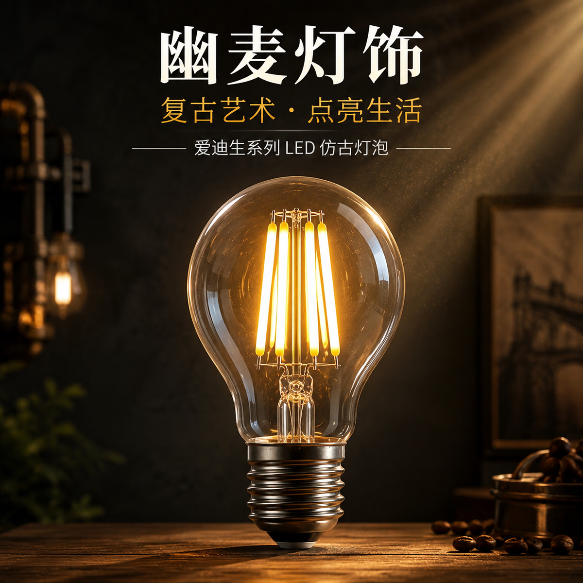 幽麦 LED复古爱迪生A60灯泡 E27大螺口灯泡 灯丝灯仿古灯工业风怀旧 6瓦E27大螺口白光