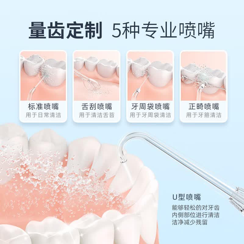 博皓（prooral）【价低头部主播9折】电动冲牙器洗牙器冲洗器口腔牙齿清洁器水牙线牙垢去除工具正畸牙缝剔牙神器 天蓝