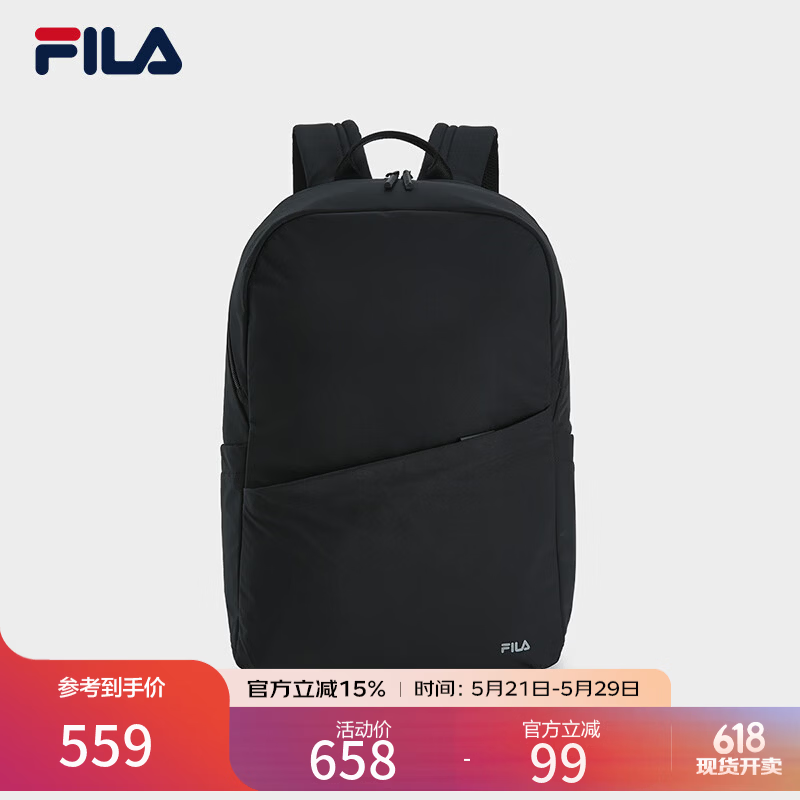 FILA 斐乐官方男士背包2026夏新款商务通勤电脑包休闲简约双肩包 正黑色-BK XS
