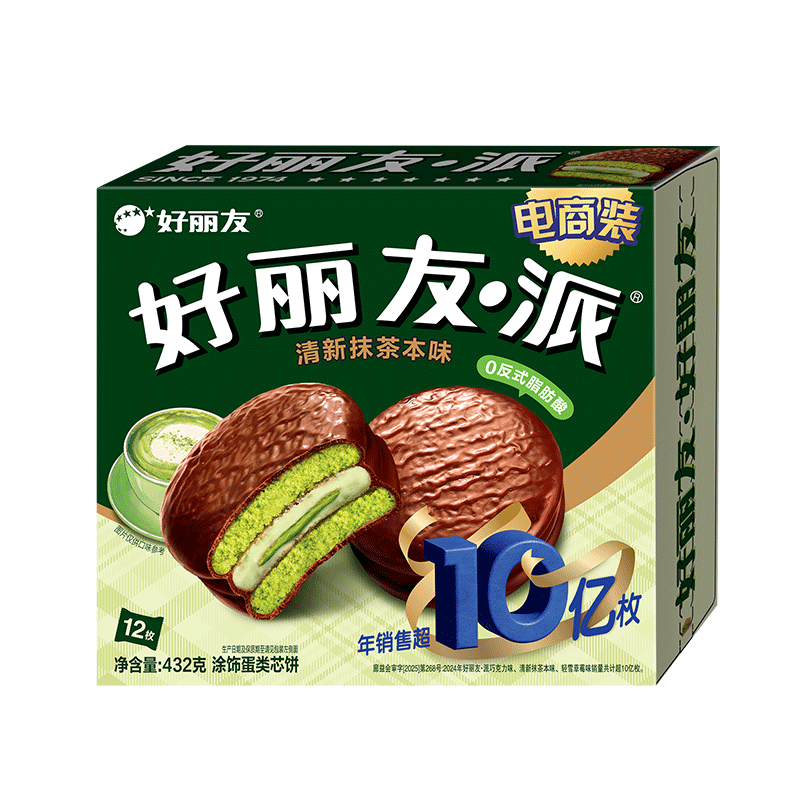 好丽友（ORION）巧克派清新抹茶派12枚432g 营养早餐面包蛋糕休闲零食办公室解馋