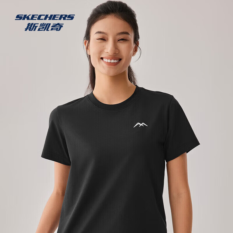 斯凯奇（Skechers）索罗娜户外运动装透气面料新款短袖女速干透气T恤上衣 碳黑/0018 M
