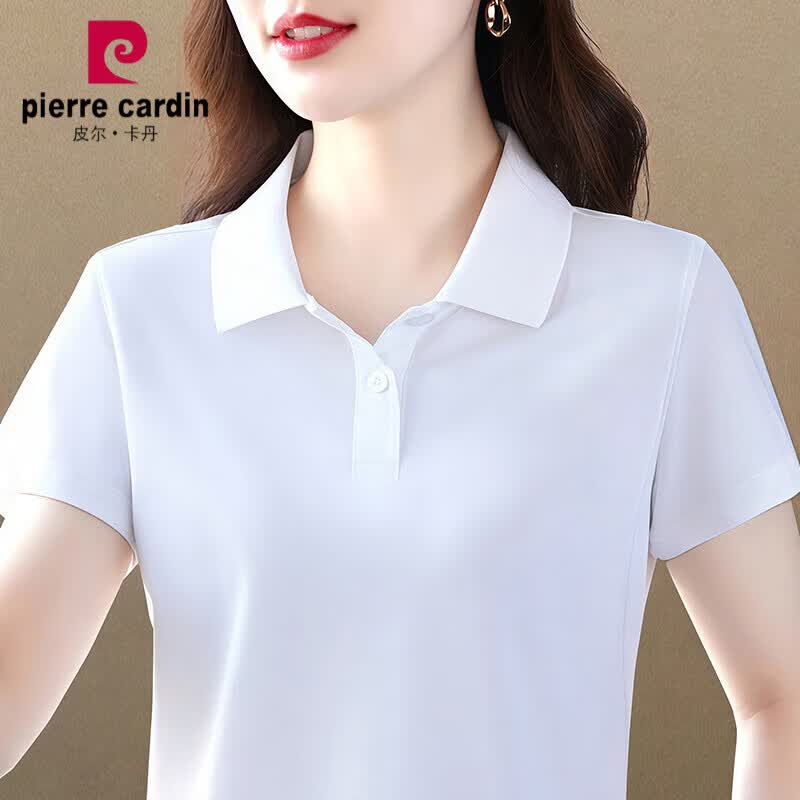 皮尔卡丹(pierre cardin)冰丝翻领短袖纯色t恤女夏季大码中年妈妈带领上衣显瘦速干polo衫 紫色 纯色 L 建议100-115斤