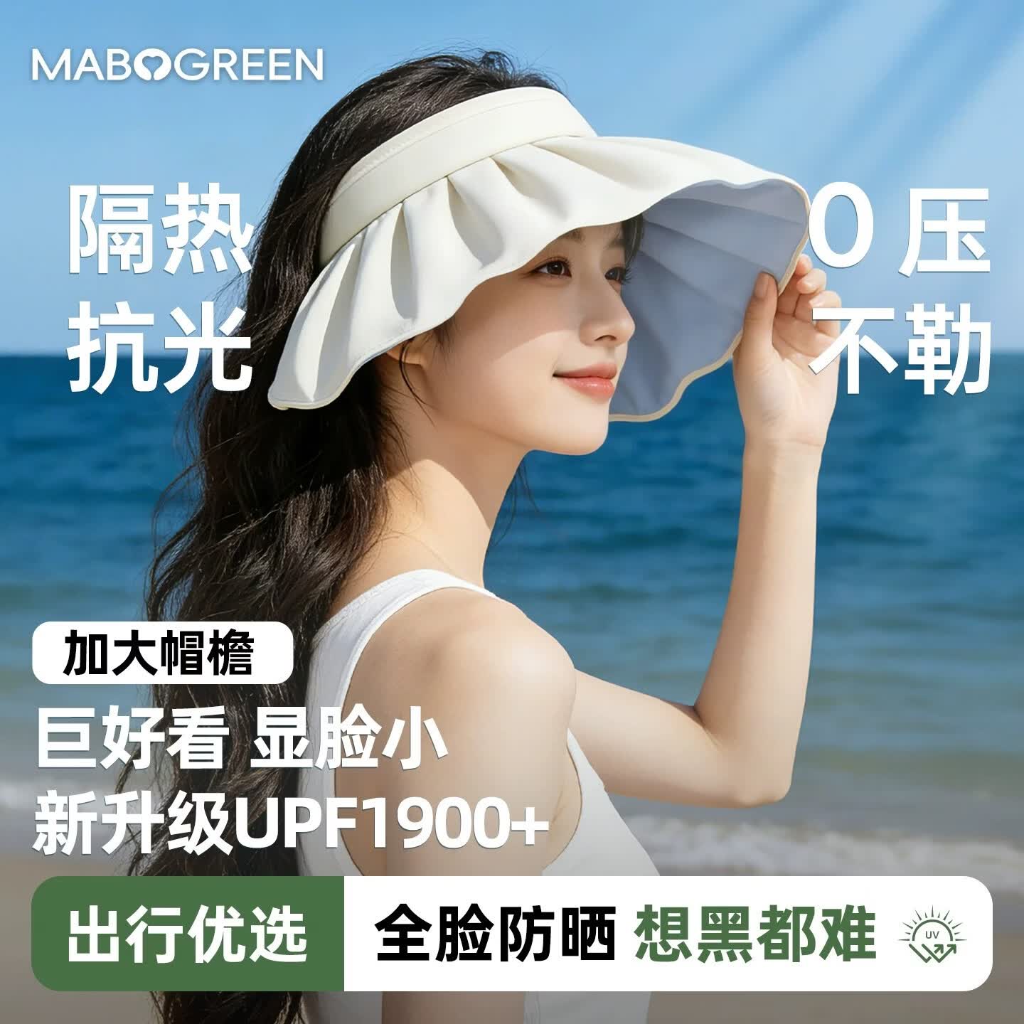 万宝绿大帽檐黑胶贝壳帽女夏季防紫外线户外空顶防晒帽可折叠发箍遮阳帽 UPF50+【熏衣紫-米白底】帽箍两用丨加大16cm帽檐 升级加大帽檐