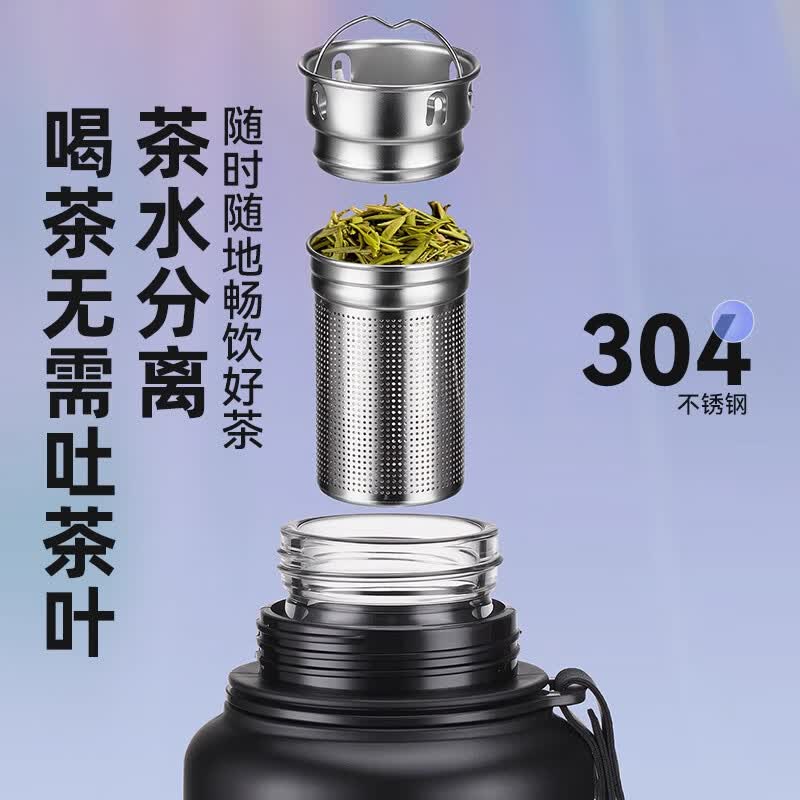 JCZS品质防摔大容量玻璃杯便携带盖耐高温水杯茶水分离泡茶杯 智能睿智黑500ml【茶水分离+一杯双盖+杯盖可喝