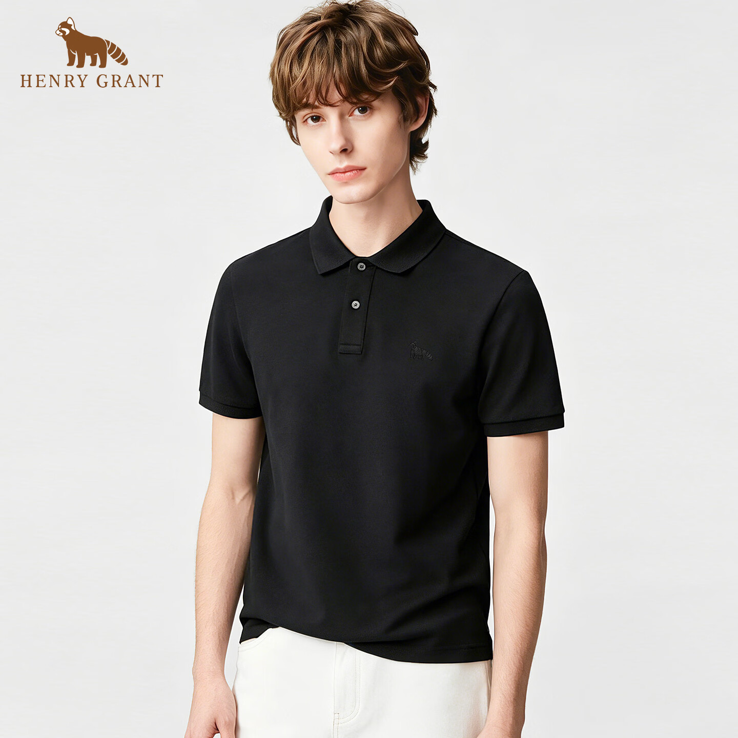 亨利·格兰小熊猫男装 26夏季新品COOLMAX多色短袖POLO衫男 黑色 3XL 54