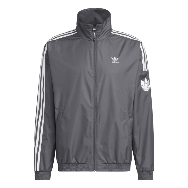 adidas复古风休闲梭织立领夹克外套男女秋季阿迪达斯官方三叶草   深灰   S