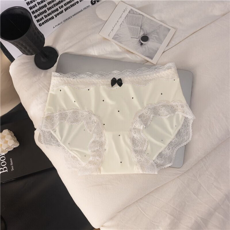 有只绵蕾丝内裤女士无痕薄款冰丝抗菌纯棉裆性感少女生纯欲风法式三角裤 混色组合 5条 M 80-100斤