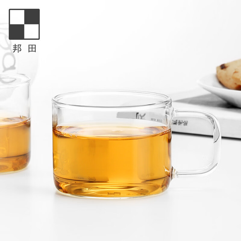 邦田(Bonston)玻璃茶杯带把手加厚咖啡功夫茶耐热透明品茗杯创意个人马克杯 100毫升4只装