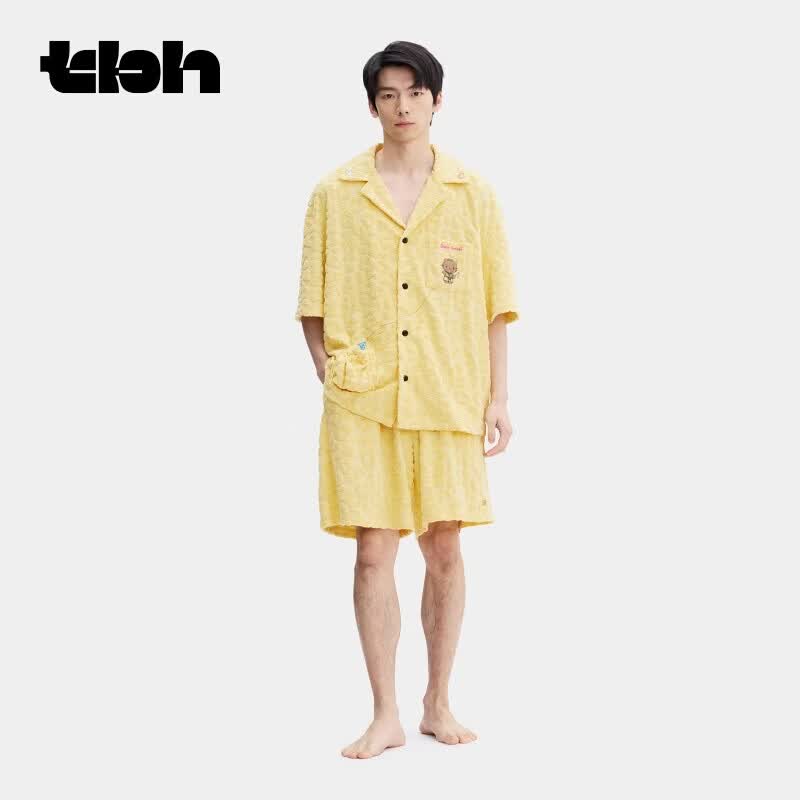 野兽派家居（tbh）Hello Kitty毛圈提花家居服夏季可外穿情侣睡衣 Dear Daniel提花毛巾布家居服 短款 黄色豹纹 L