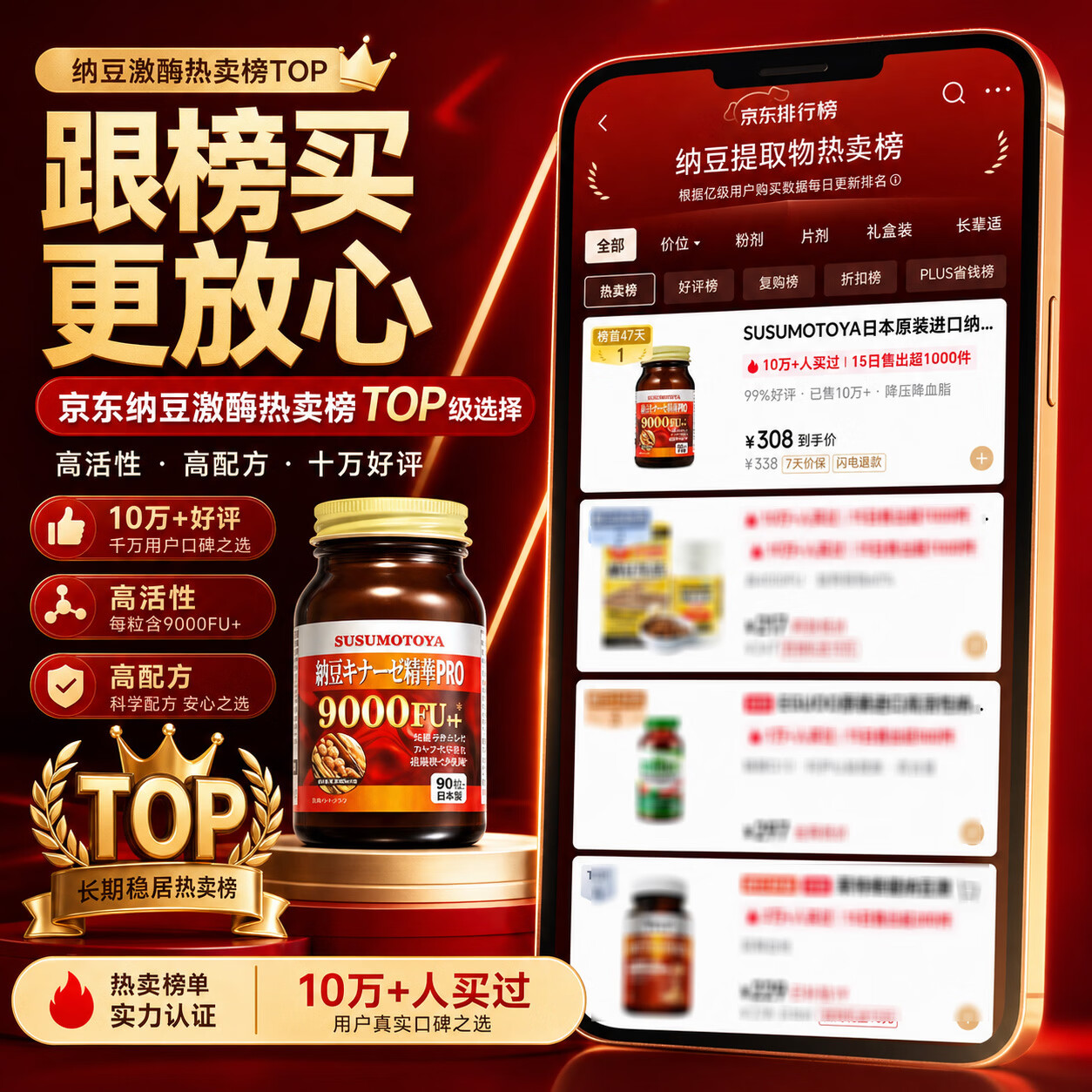 SUSUMOTOYA日本原装进口纳豆激酶9000FU呵护心脑血管中老年 90粒 1瓶装 90粒*1瓶 【推荐购买周期装】