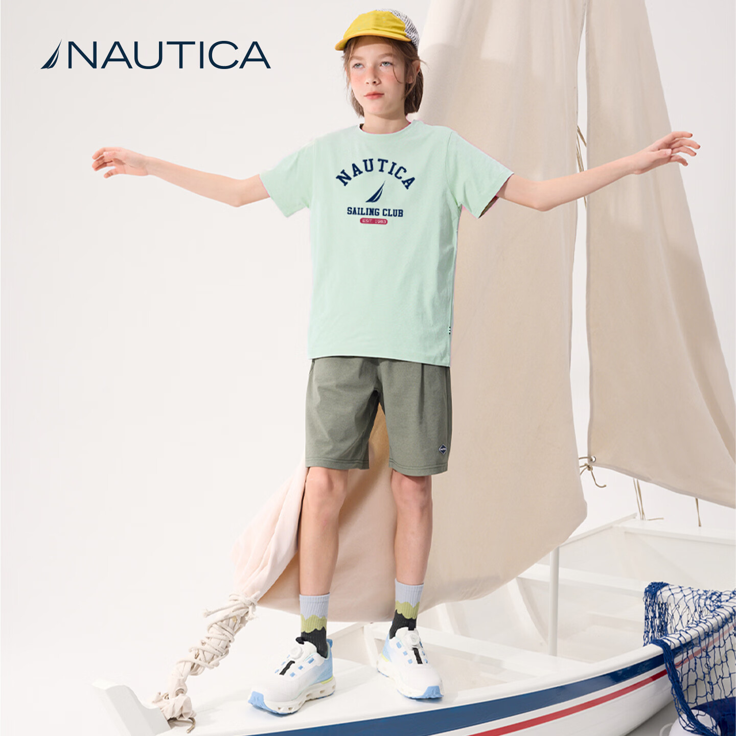 NAUTICA【防晒速干】NAUTICA诺帝卡童装男童短袖儿童t恤女童上衣夏装速干 深紫 130