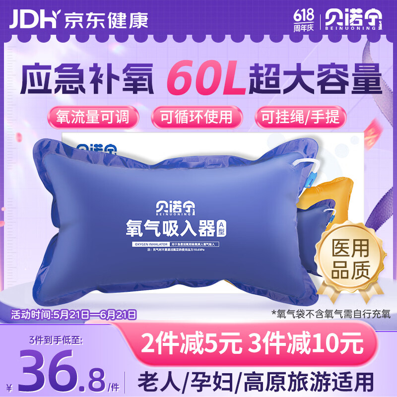 贝诺宁氧气袋便携式家用老人孕妇医用吸氧氧气包高原旅游制氧机储氧60L