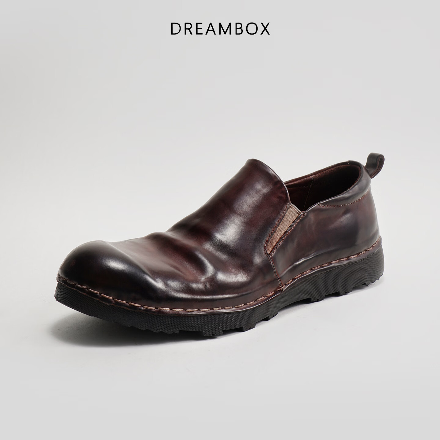 DREAMBOX钧博高档男鞋马臀皮懒人一脚蹬皮鞋2026夏季新款透气舒适乐福鞋 枫糖咖 马臀皮款 42 男码