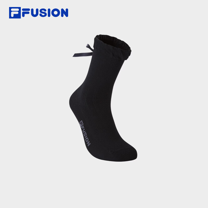 FILA FUSION斐乐潮牌女袜中腰袜2026秋新款蝴蝶结袜子舒适运动袜 深黑-BK