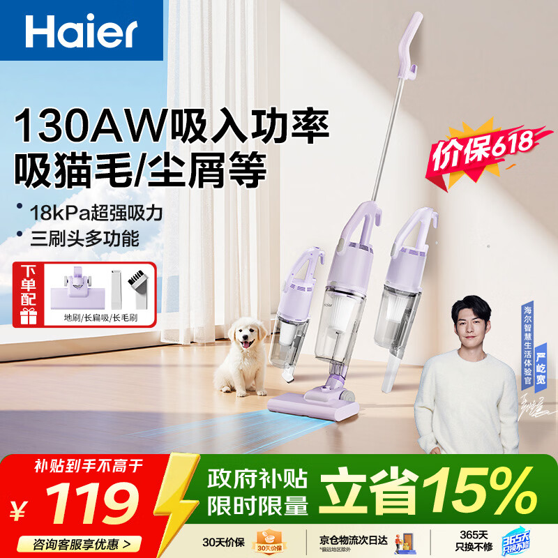 海尔（Haier）吸尘器【价保618】家用 有线手持推杆二合一 大功率大吸力 轻量车辆清洁 宠物毛发清洁HSC-S802A