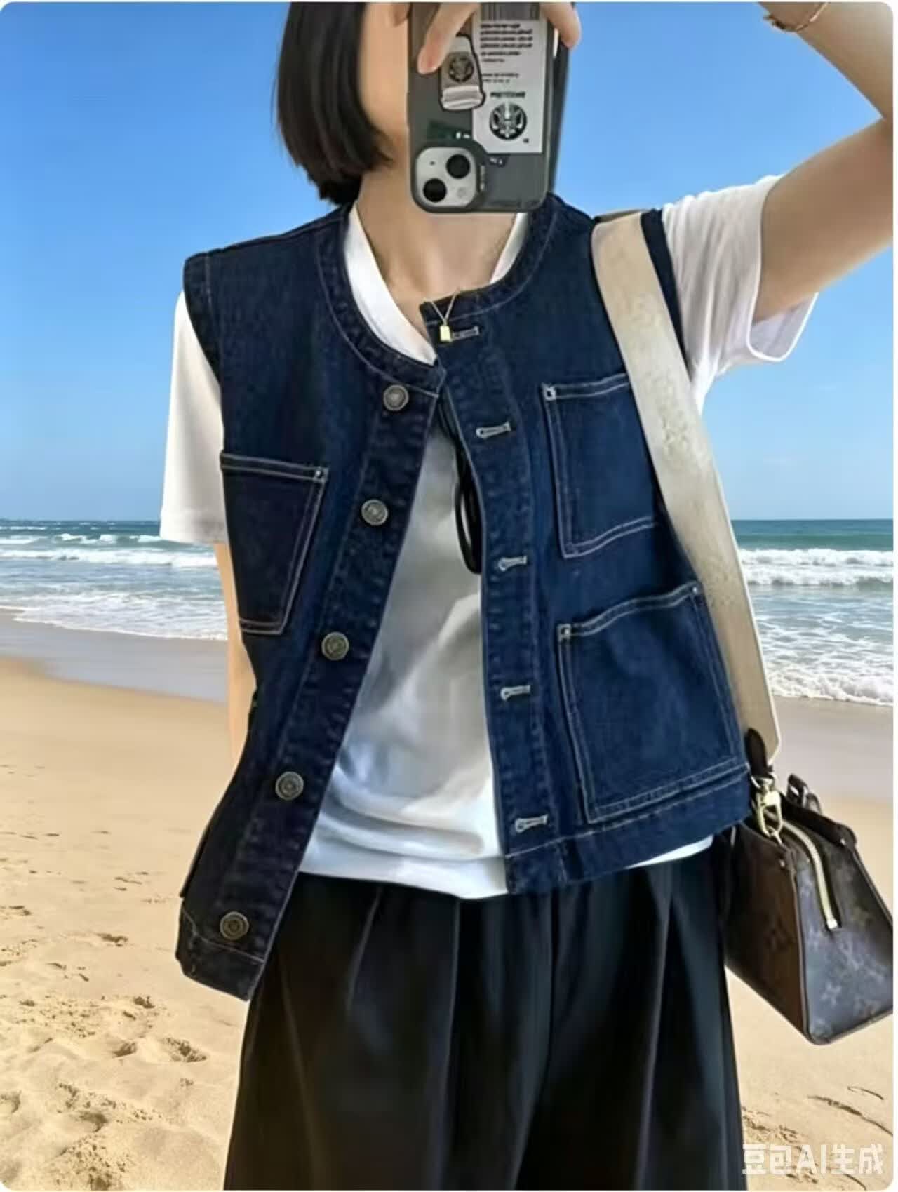 BJORN MOAN2026新款复古牛仔马甲叠穿百搭无袖背心外套设计感别致显瘦上衣女 蓝色 偏深 XL 12-135