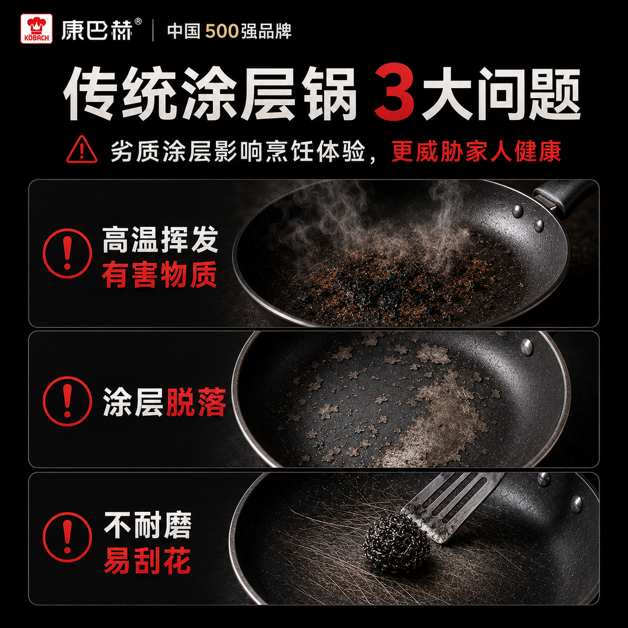 康巴赫平底不粘锅0氟抗菌钛煎锅炒菜牛排煎锅煎蛋煎饼电磁炉燃气灶通用 【真0氟|钛不沾】煎炒锅带盖 28cm