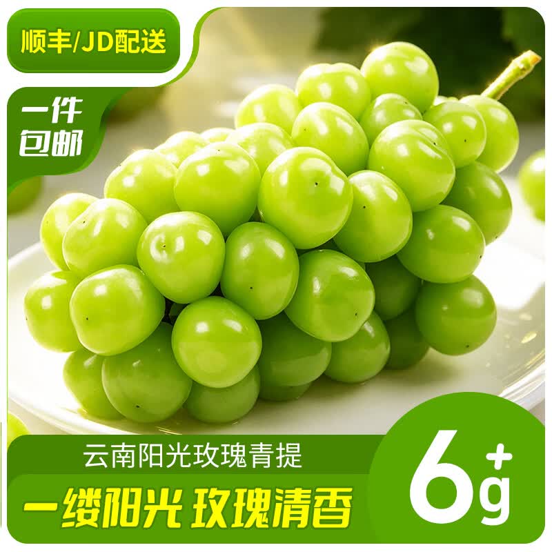 天乐优选云南阳光玫瑰葡萄新鲜晴王礼盒香印葡萄应季水果 带箱2斤单果6g起净重1.7-2斤