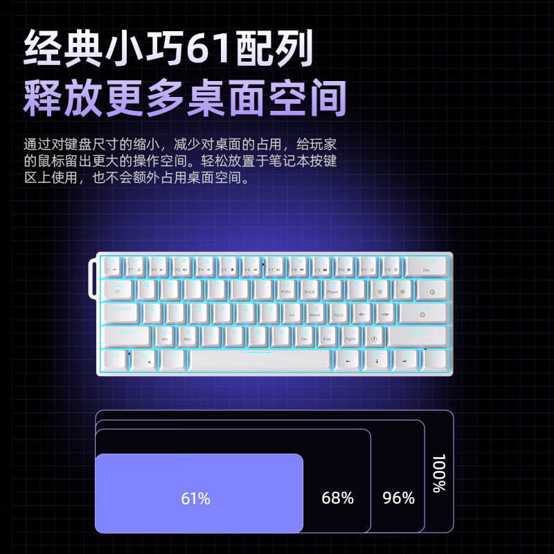 钛度K660真机械键盘61键青轴多功能有线键盘游戏办公笔记本台式机电脑小键盘Type-c连接 660驱动版【青轴白色】 青轴